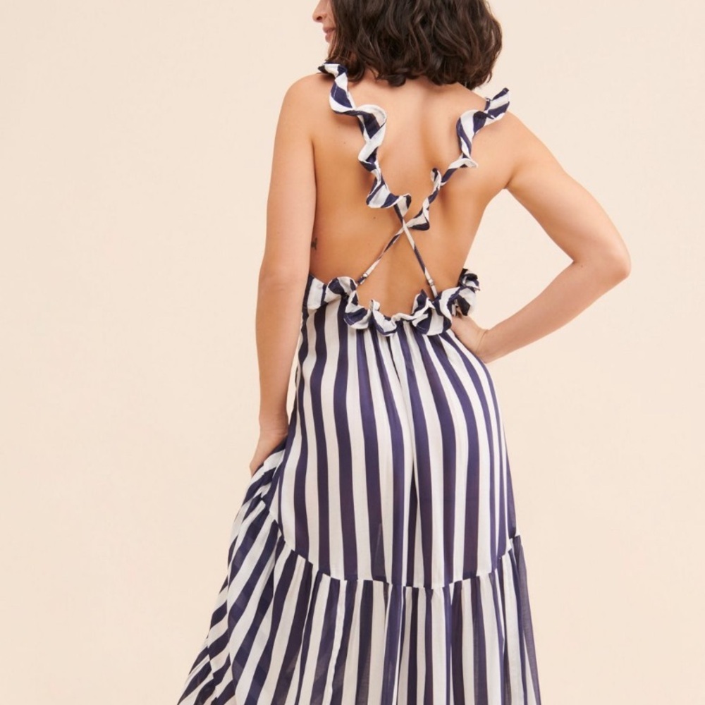 Anthropologie Striped Ruffle Maxi Dress